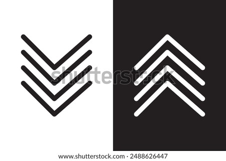 Arrow icon chevron doodle black line graphic design. Vector isolated on white background. Vector illustration.