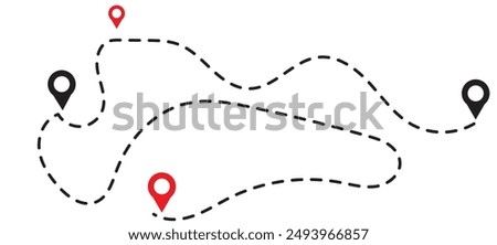 Route icon between two points with dotted path and location pin. Location pointer continuous one line drawing. GPS navigation line route mark. eps 10