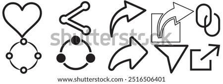 Share Link Button for Social Media Line and Silhouette Icon. Arrows Symbol Share Link for Web Site Outline Icon. Send Data Sign Linear Pictogram. Editable Stroke. Isolated Vector Illustration.