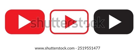 Play button Youtube, you tube video icon, logo symbol red banner, flat vector, social media sign, mobile app, web video mark vector illustration