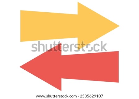 Horizontal dual long straight arrow signs. Red pointer, direction, position symbol and double arrow icon isolated on white background. Long two side arrow pointing vector.