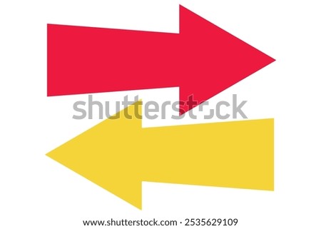 Horizontal dual long straight arrow signs. Red pointer, direction, position symbol and double arrow icon isolated on white background. Long two side arrow pointing vector.