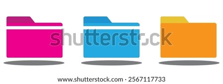 Icon folders of computer files: document, data, archive. Graphic illustration of paper yellow close pc directory for web. Empty internet portfolio isolated.