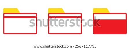 Icon folders of computer files: document, data, archive. Graphic illustration of paper yellow close pc directory for web. Empty internet portfolio isolated.