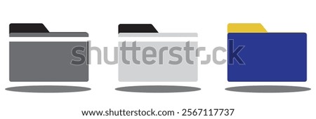 Icon folders of computer files: document, data, archive. Graphic illustration of paper yellow close pc directory for web. Empty internet portfolio isolated.