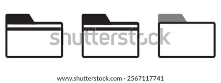 Icon folders of computer files: document, data, archive. Graphic illustration of paper yellow close pc directory for web. Empty internet portfolio isolated.