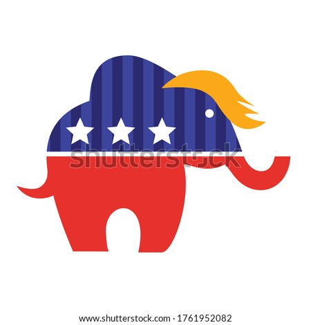 Democracy Symbol Coloured Vector. Logo of elephant isolated on white. Republican Party, republicans. Donald Trump haircut