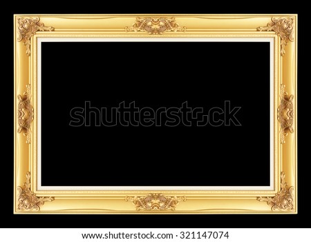 gold picture frame. Isolated on black background