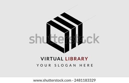 Virtual Library logo design symbolizing knowledge and connectivity in a digital age. Ideal for online libraries, educational platforms, and digital learning initiatives