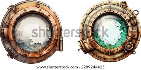 Porthole steampunk clipart, isolated vector illustration.
