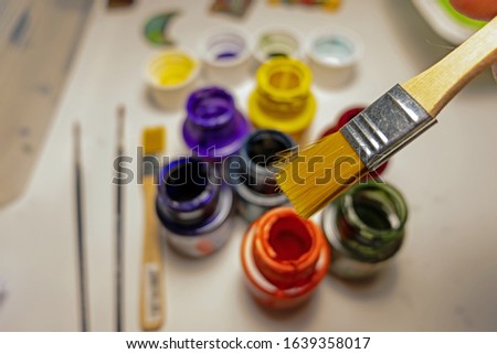 Paint brush close up and blurred paints Stok fotoğraf © 