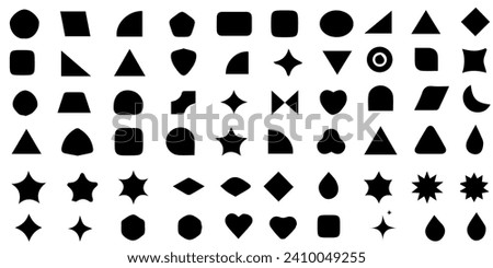 Abstract and vector basic shapes collection. Geometric formal shape. Polygonal elements. Trendy minimalist basic figure, diamond, circles, hexagon, star, triangle flat style. Vector illustration