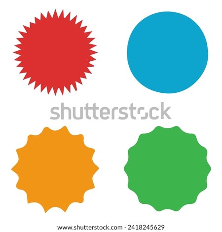 Stitched zig-zag circle collection in green.red,blue, yellow,pin color. Circle with sharp and rounded waves edge. Sale and big set of green zig-zag circle sticker, Sale and discount template sticker. 