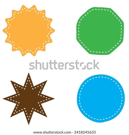 Stitched zig-zag circle collection in green.red,blue, yellow,pin color. Circle with sharp and rounded waves edge. Sale and big set of green zig-zag circle sticker, Sale and discount template sticker. 