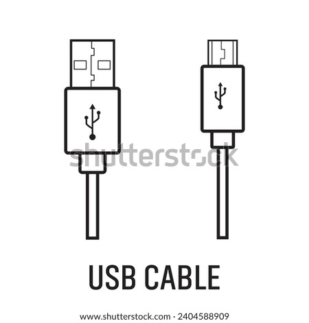 USB cable. USB cable line icon. USB cable vector icon. Mobile phone charging cable. Micro USB cables.