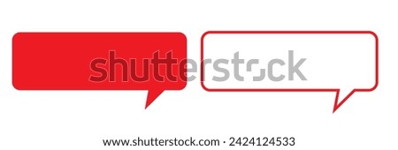 Red speech bubbles, dialogue box, quotes box, text box, talk, chat box, conversation. Rectangle dialogue frame icon and speech bubble on white background.
