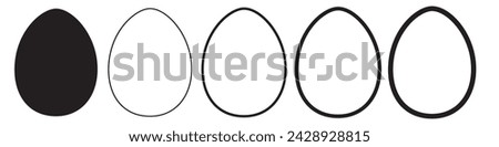 Easter Egg Icon Black Line. Easter Egg Vector with stroke.  Set of black and white eggs. Vector set of easter eggs, silhouette. Easter day element set. Vector illustration of egg.