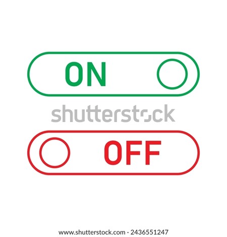 On and Off Buttons. On and Off toggle switch with stroke line. Green and Red colors button icon. Vector file illustration. yes no button