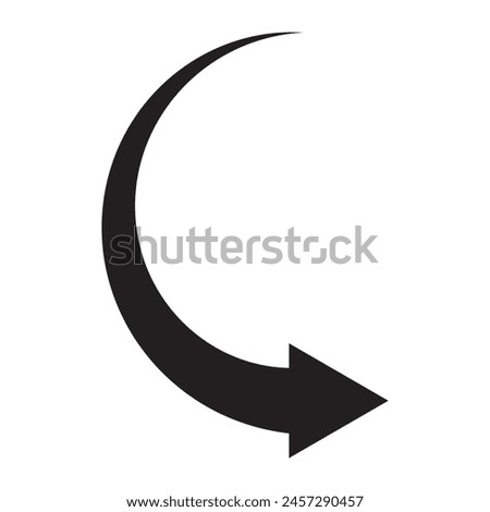 Black rounded arrow silhouette. Direction arrow symbol. Arrow icon design for web site app, design, logo. Curved arrow sign. Vector illustration.