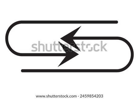 Long double ended arrow sign, icon, vector. Semicircular arrow on white background. Long arrow silhouette icon. Vector illustration