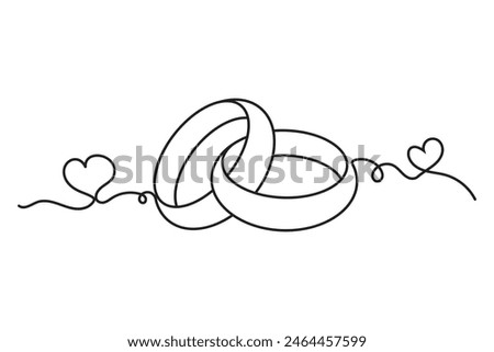 Wedding ring symbol line art drawing. Wedding ring line art vector illustration on white background. Line art vector illustration pair of a wedding ring, Engagement ring. Vector illustration