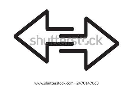 Dual sided black arrow vector, icon, silhouette design with stroke line. Double ended arrow vector design for website, app and logo design. Vector illustration of duel side arrow.