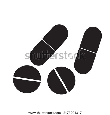 Medical icon, silhouette, Tablet pharmacy symbol, logo, Drug sign and symbol. Pills icon set, vector, capsule icon. Vector illustration.