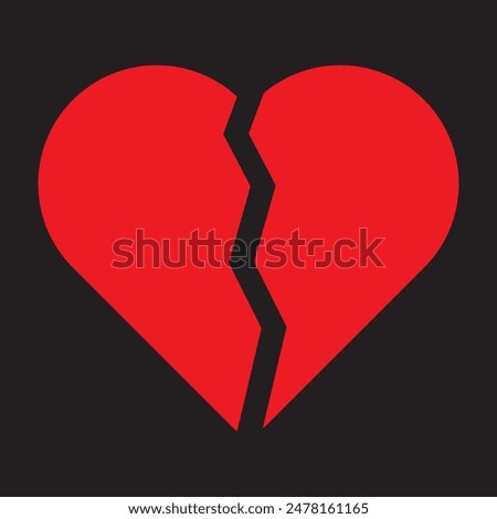 Broken heart vector icon, red heart, heartbreak, love vector symbol. Broken heart emoji illustration on black background. Vector illustration.
