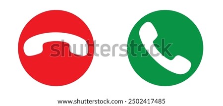 Accept and reject Phone call buttons,  Green, red buttons vector, icon set. Phone call icon. Symbol of incoming and outgoing buttons. Calling Phone Answer Decline Button set,  Vector Illustration.