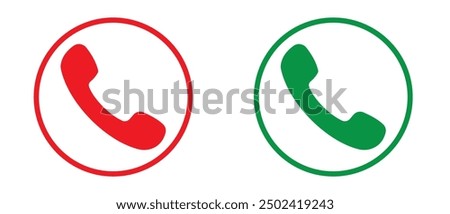 Calling Phone Answer Decline Button set, Accept and reject Phone call buttons,  Green, red buttons vector, icon set. Phone call icon. Symbol of incoming and outgoing buttons. Vector Illustration.