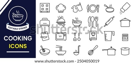 Line lion of kitchen, Cooking, restaurant. Cooking, kitchen, restaurant icon, vector set. Meal, cooking, menu, restaurant, food delivery, fast food and dinner icons. Vector illustration.