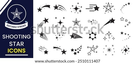 Abstract silhouette of shooting star. Shooting stars icon vector set. Meteorite and comet symbols. Flying comet with tail, falling meteor, abstract galaxy element. Cosmic shine. star vector design.