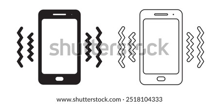 Mobile phone, Smartphone vibrating or ringing flat or line icon, vector.  Smartphone ringtone symbols for app, logo, website design. Vibration mode phone icon vector, Cellphone vibrating symbol.