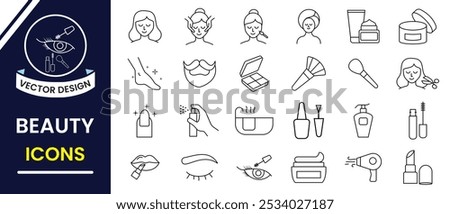 Beauty and Spa line icon, vector set for web and mobile app. Beauty icon set. Cosmetic, Skin care, Beauty editable stroke outline icon set. Cosmetics services, skin care. Vector illustration.