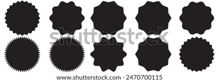 Set of black price sticker, sale or discount sticker, sunburst badges icon. Special offer price tag. Flat vector illustration isolated on white background.11:11