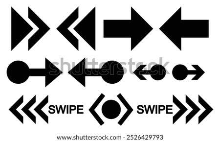 Swipe or slide right side arrow icon. Scroll screen to right or left. Left, right, up, and down slide or scroll arrow icon set. Vector illustrator. 