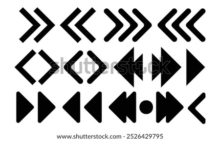 Swipe or slide right side arrow icon. Scroll screen to right or left. Left, right, up, and down slide or scroll arrow icon set. Vector illustrator. 