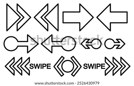 Swipe icon set. Right, left, up, and down slide or scroll arrow cursor icon set. Move sign. Vector illustration.