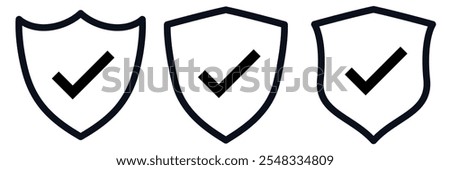 Security shield and shield check set. Shield with checkmark. Protection confirmed security shield symbols. Vector illustration