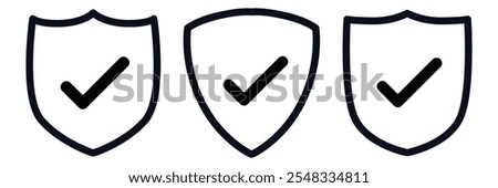 Security shield and shield check set. Shield with checkmark. Protection confirmed security shield symbols. Vector illustration