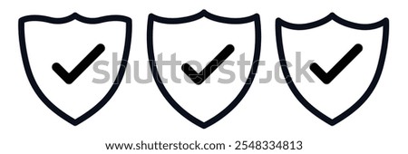 Security shield and shield check set. Shield with checkmark. Protection confirmed security shield symbols. Vector illustration