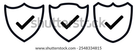 Security shield and shield check set. Shield with checkmark. Protection confirmed security shield symbols. Vector illustration