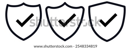 Security shield and shield check set. Shield with checkmark. Protection confirmed security shield symbols. Vector illustration