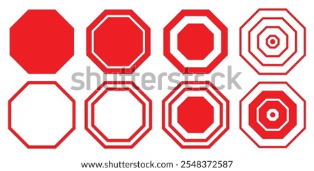 Octagon shape set collection. Octagon shapes with outlines. 8 sides shape.