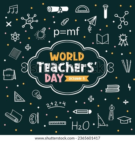 Happy teacher's day greeting card. Celebrating Teacher's Day with icon set. Happy teacher's day background design. Happy Teachers Day vector illustration with school equipment. Best teacher ever.
