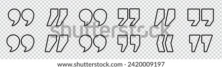 Quote marks outline circle vector icons set isolated on white background. Thin line style double commas signs collection for quotation