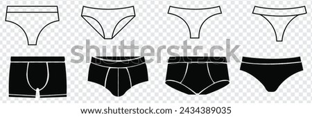 Underpants icon. Set of linear men's underwear icons. Vector illustration. Men's underpants vector icons. Black linear underwear icons