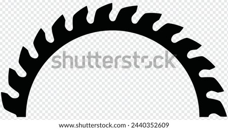 circular saw blade. Half sawblade. Isolated illustration on  transparent background.