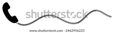 Telephone receiver with a cord. Phone handset with extension cord. Black silhouette isolated on a white background. EPS 10