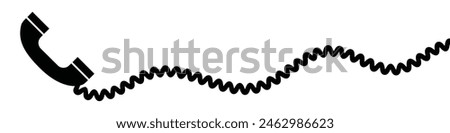 Telephone receiver with a cord. Phone handset with extension cord. Black silhouette isolated on a white background. EPS 10